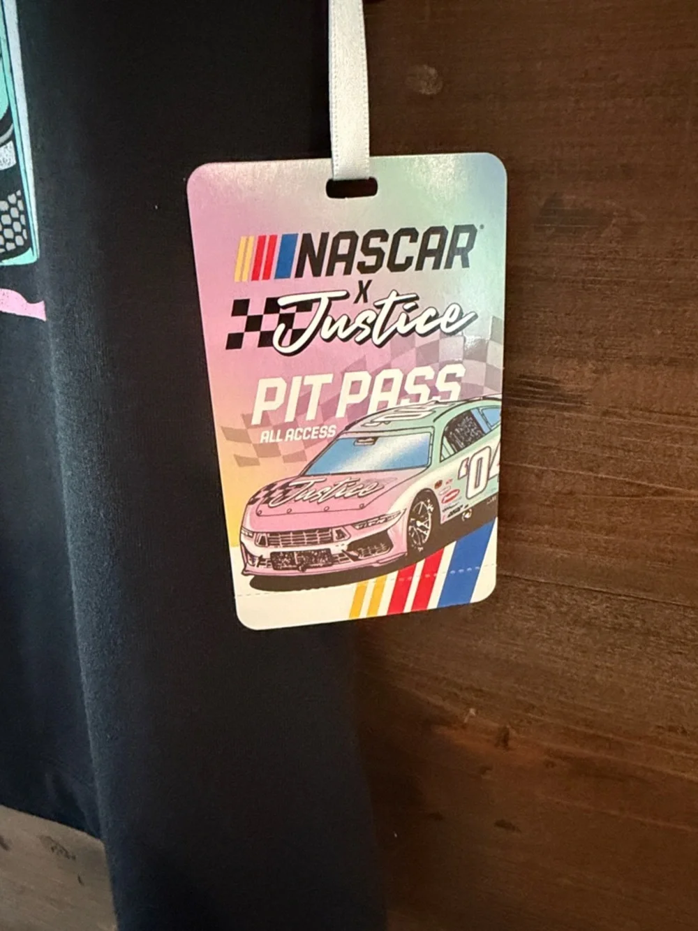 Justice Black NASCAR Graphic Tee with Pastel Pink Mint Yellow Blue
